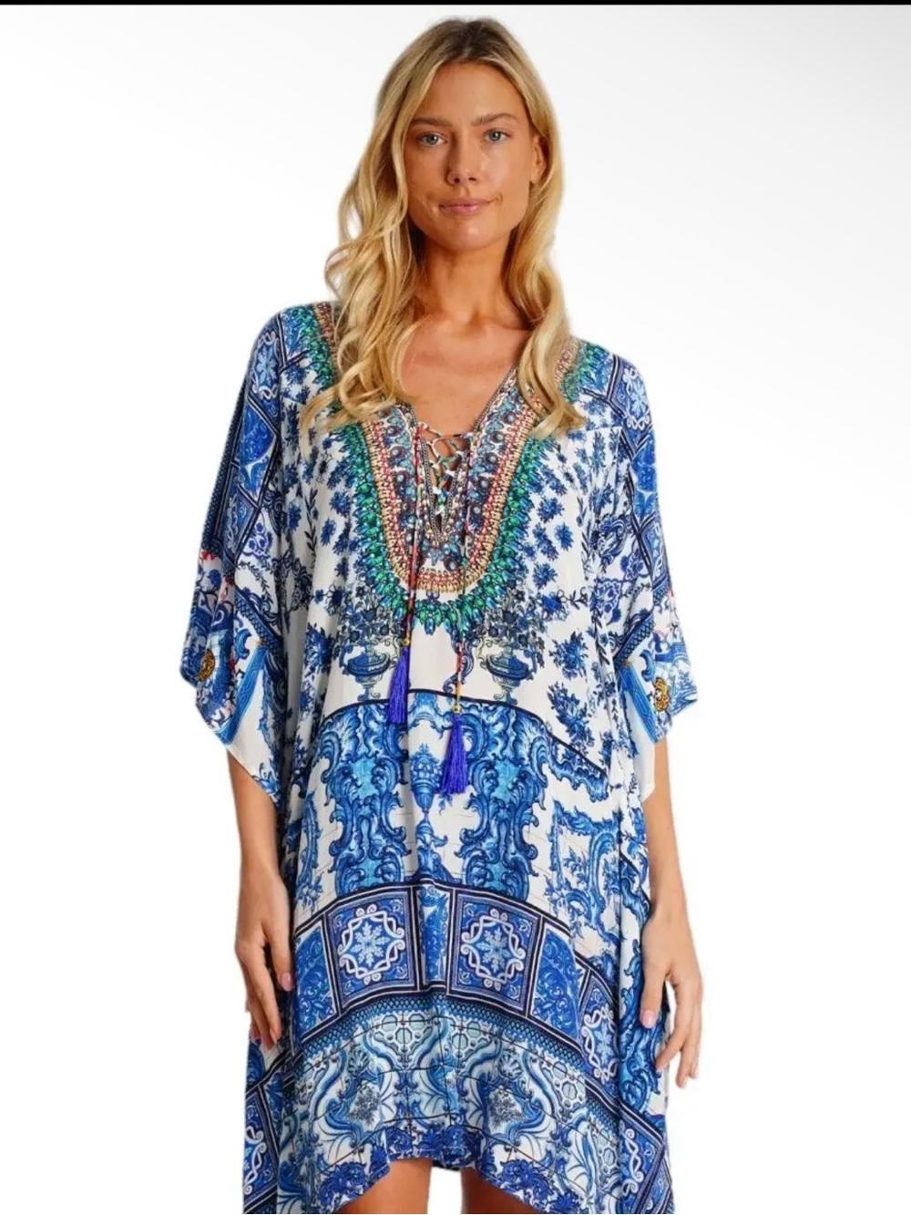 NWT Women’s La Moda Mediterranean Beachwear Resort wear Coverup Caftan Dress O/S